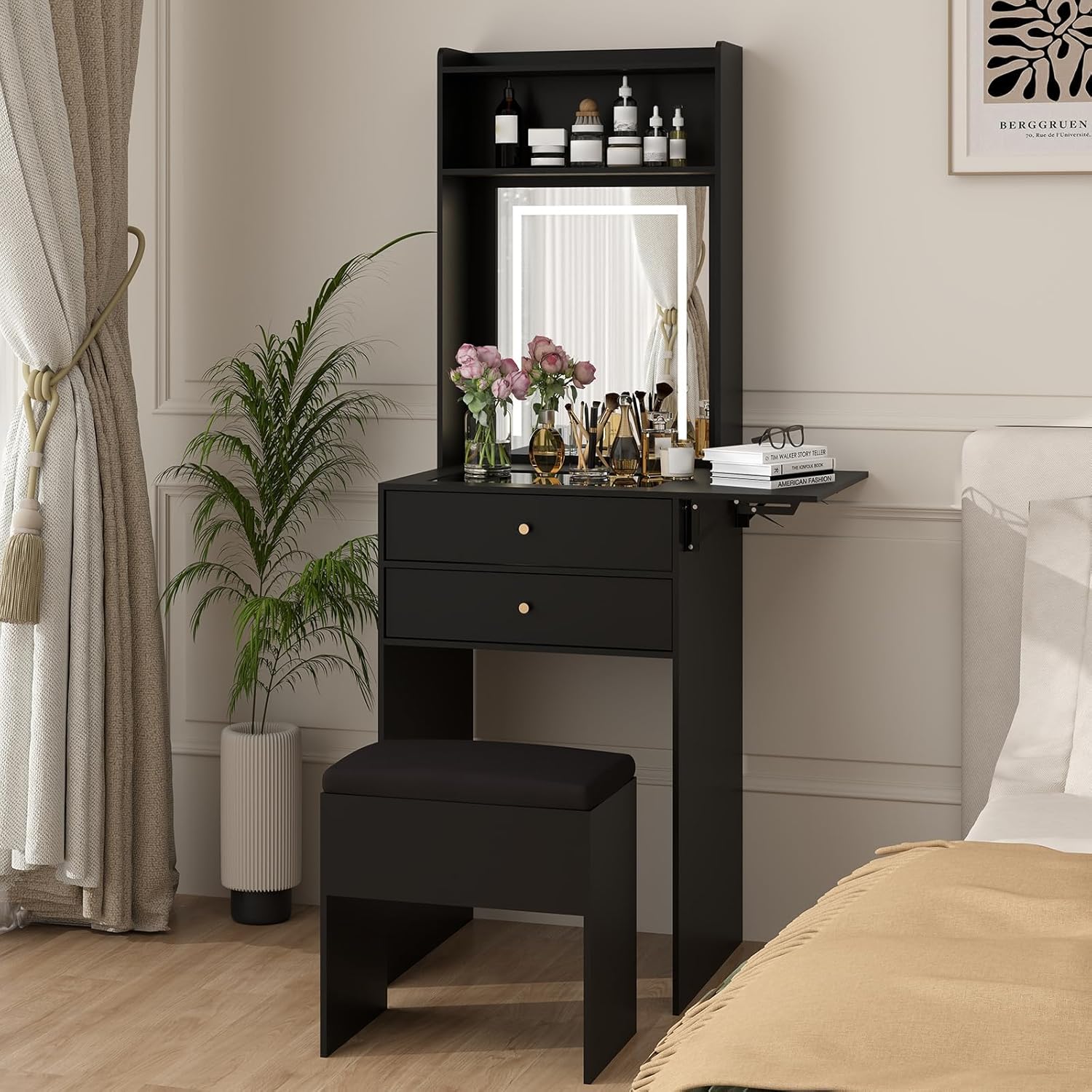 Desk Vanity Setup - Yatak Odası için Mini Siyah Makyaj
