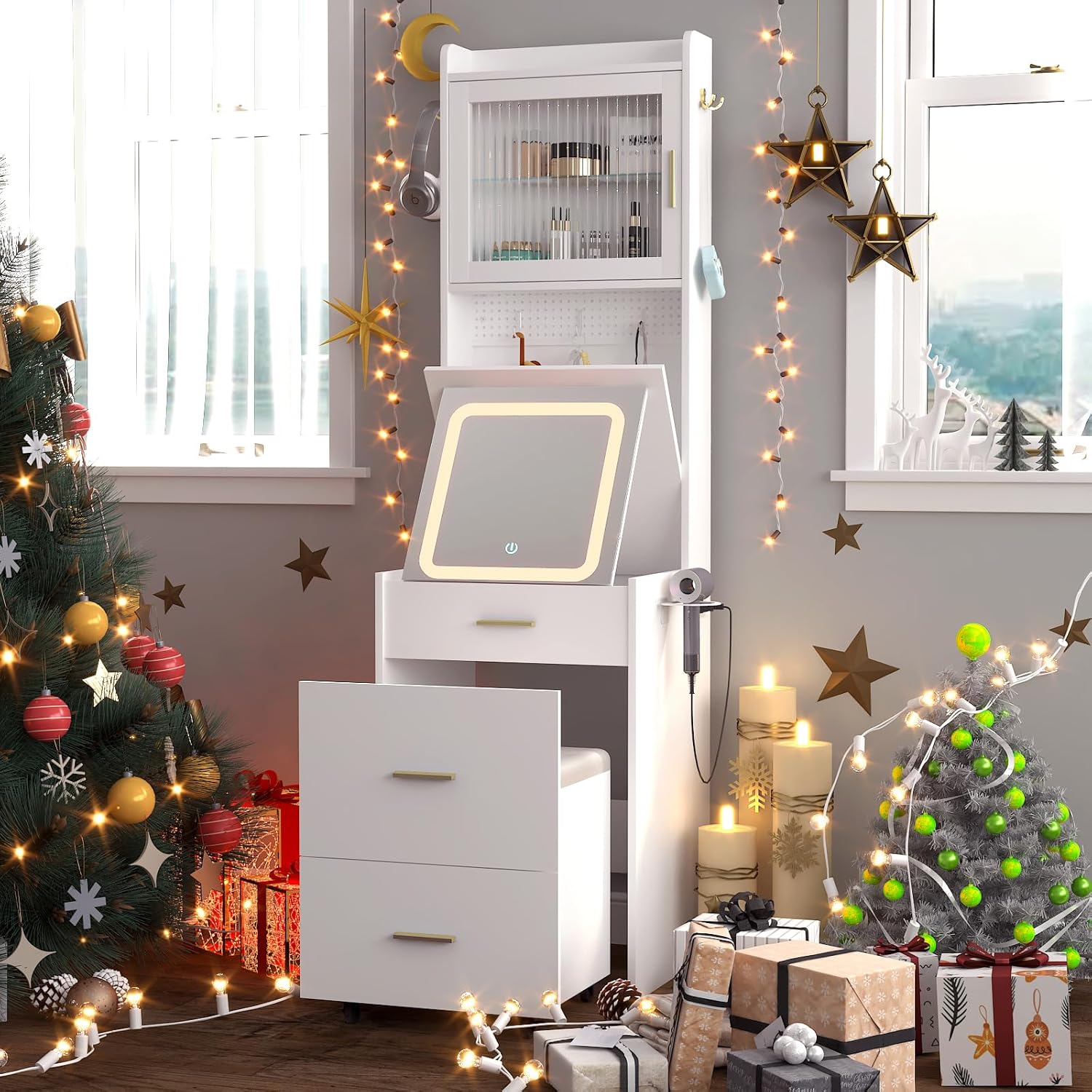 Desk Vanity Setup - Katlanır Panelli Işıklı Aynalı 3'ü 1