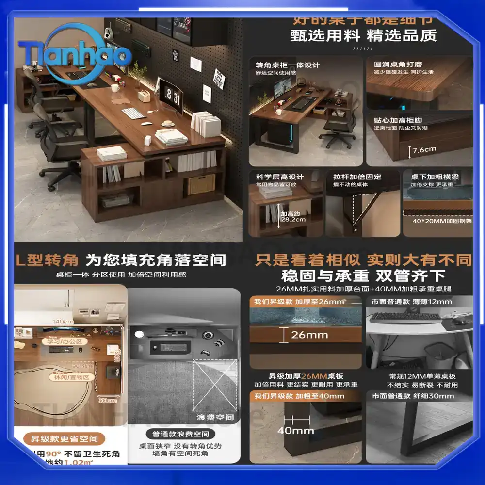 Desk Setup Corner - L Şeklinde Kitaplıklı Çift Monitörlü Oyun