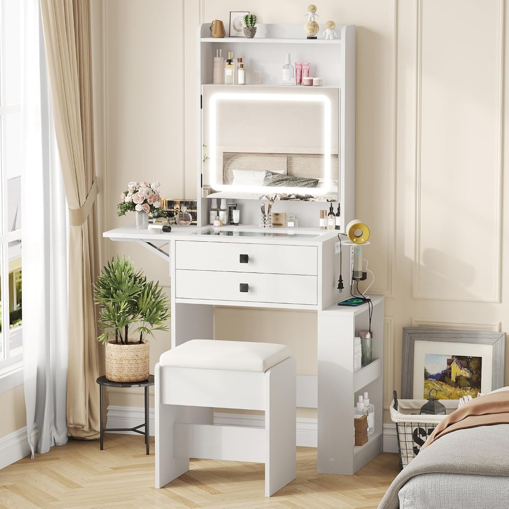 Desk Vanity Setup - 3 Ayarlanabilir Işıklı Aynalı Küçük Makyaj