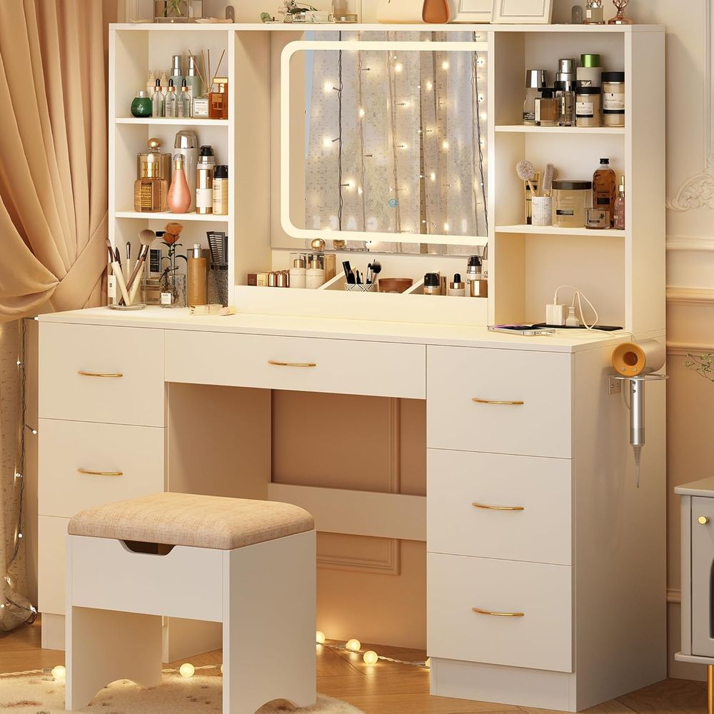 Desk Vanity Setup - Jiteentarou 47 inç Büyük Makyaj Masası,