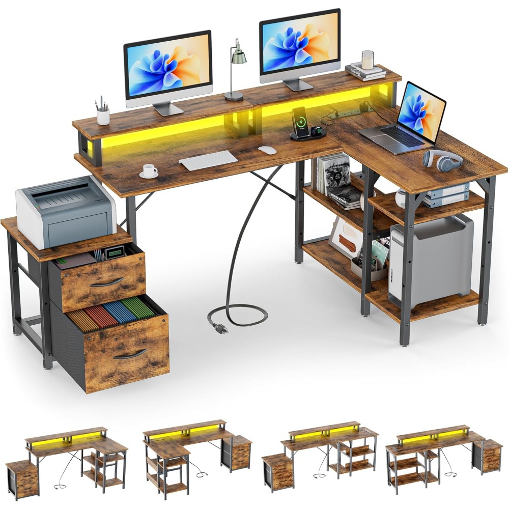 Desk Setup Corner - Dosya Çekmeceli ve Prizli Ofis Masası,