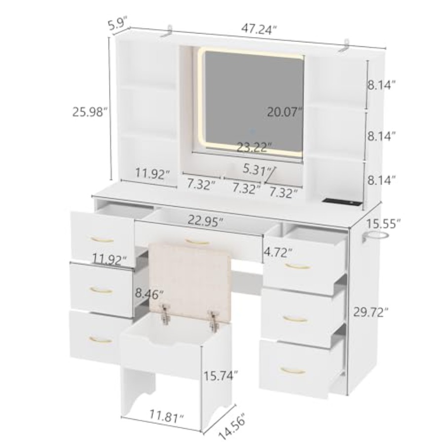 47 inç Büyük Makyaj Masası, Ay - Desk Vanity Setup incelemesi ve fiyatı